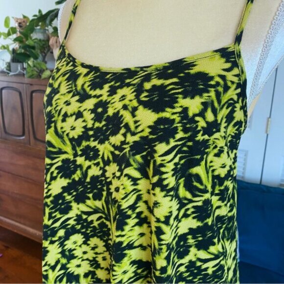 Urban Outfitters | Camille Mini Frock Dress Yellow Green Digitized Floral Print - Picture 15 of 16